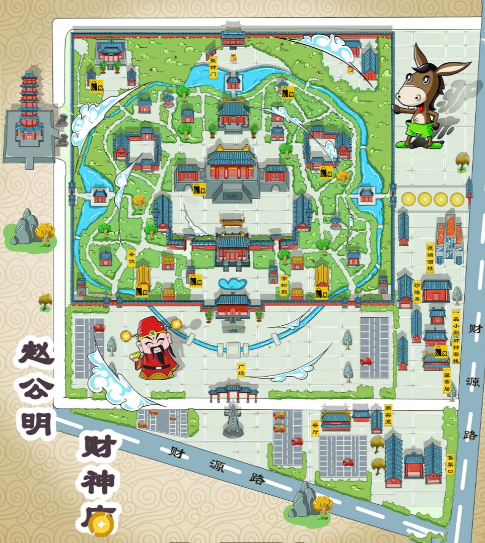 神木寺庙类手绘地图